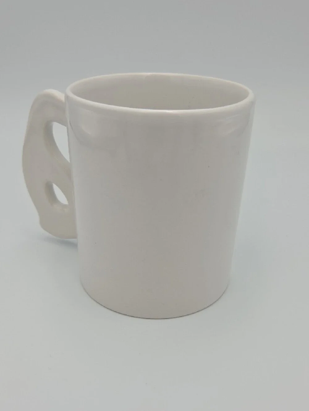 White Ceramic Goose Handle Mug with Colorful Farm Scene